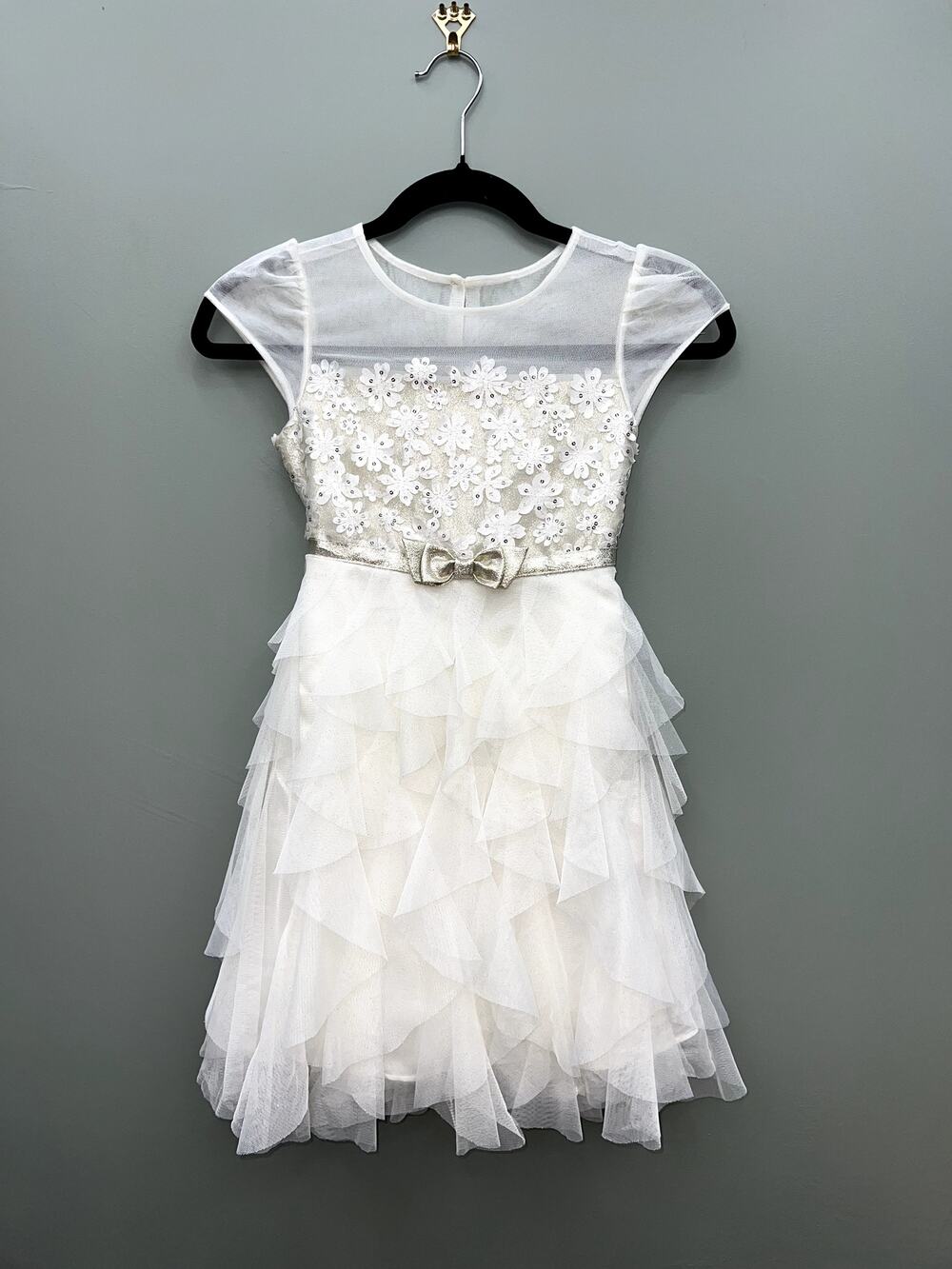 Girls Size 7 Special Occasion Dress White Tiered Tulle Party Dress